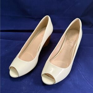 Cole Haan Ivory Peep-Toe Wedges